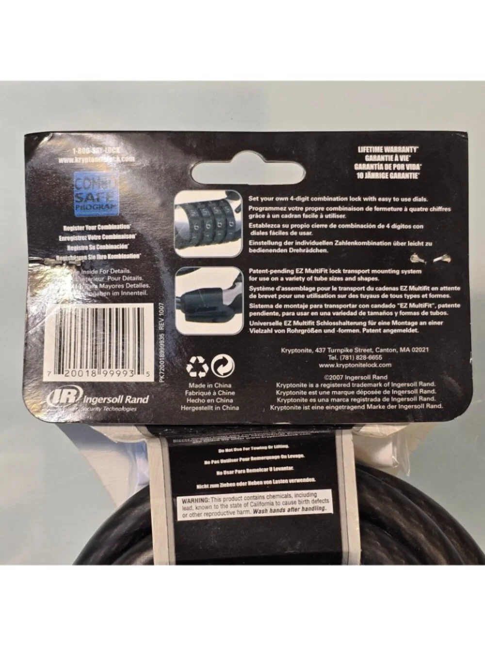 Kryptonite KryptoFlex 1218 Combo Cable 6 FT Braided Steel Cable Bicycle Lock